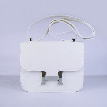 Hermes Constance Bag 23cm Togo Leather White Silver