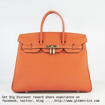 Hermes Birkin 35cm cattle skin vein Handbags orange golden
