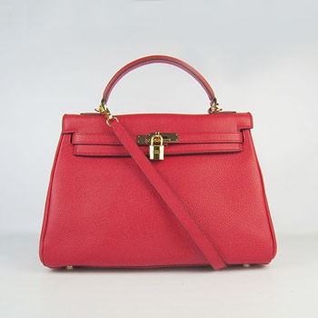Hermes Kelly 32cm Togo Leather handbag red/golden