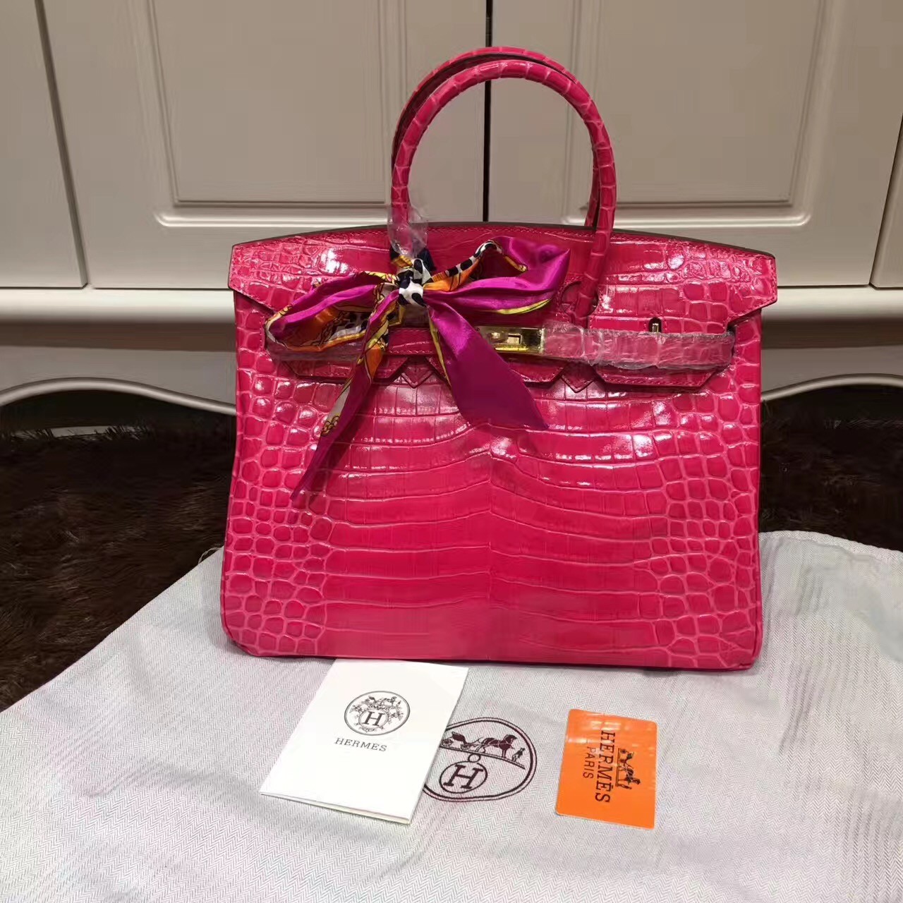 Hermes Birkin 35cm Handbag Crocodile Leather Rose Gold