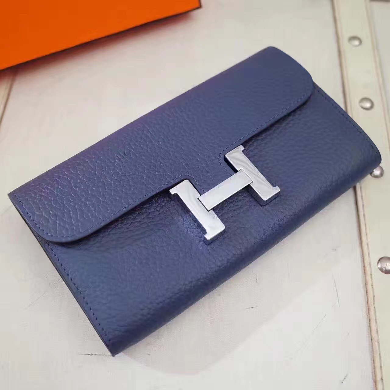 Hermes Constance Wallet Togo Leather Dark Blue