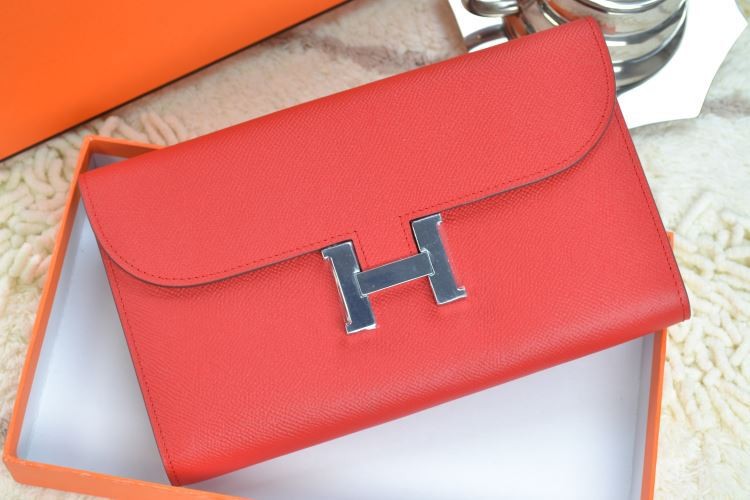 Hermes H Wallet Red Silver