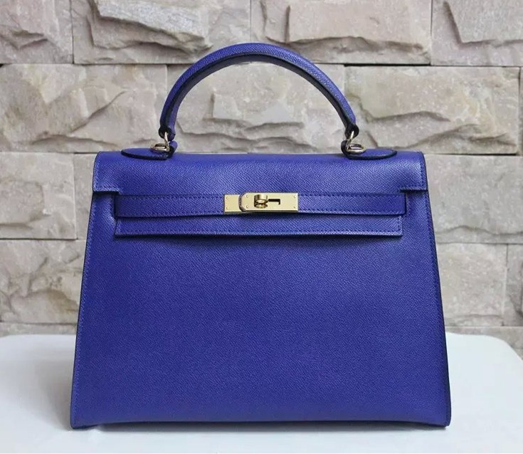 Kelly 32 leather handbag Hermès Blue in Leather - 32818515