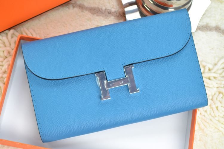 Hermes H Wallet Blue Silver