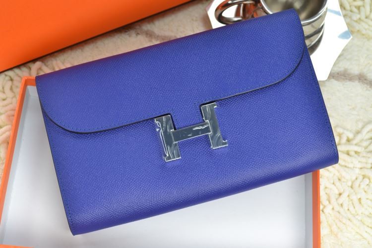 Hermes H Wallet Royal Blue Silver