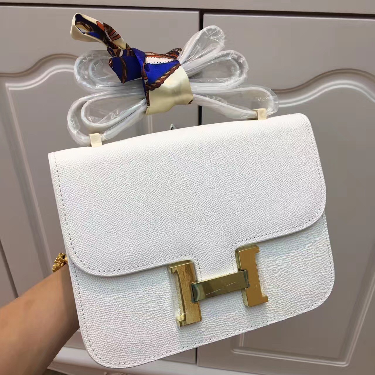 Hermes Constance Bag 23cm Epsom Leather White Gold