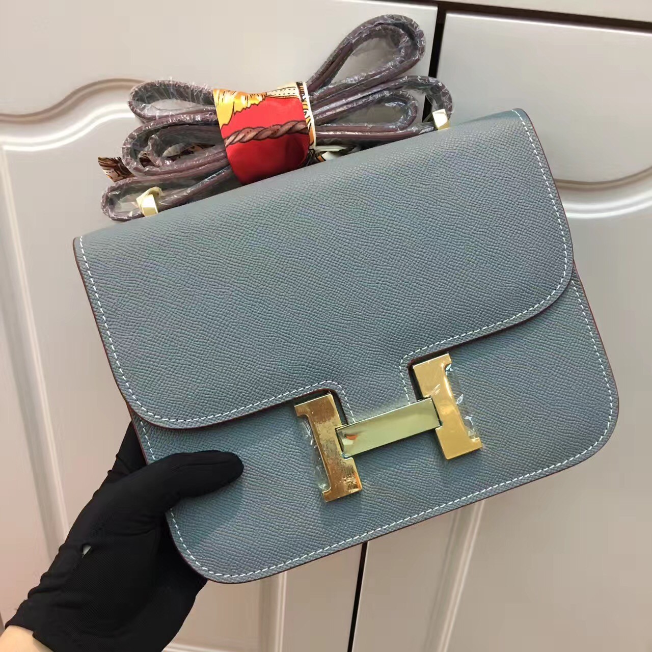 Hermes Constance Bag 23cm Epsom Leather Grey Blue Gold