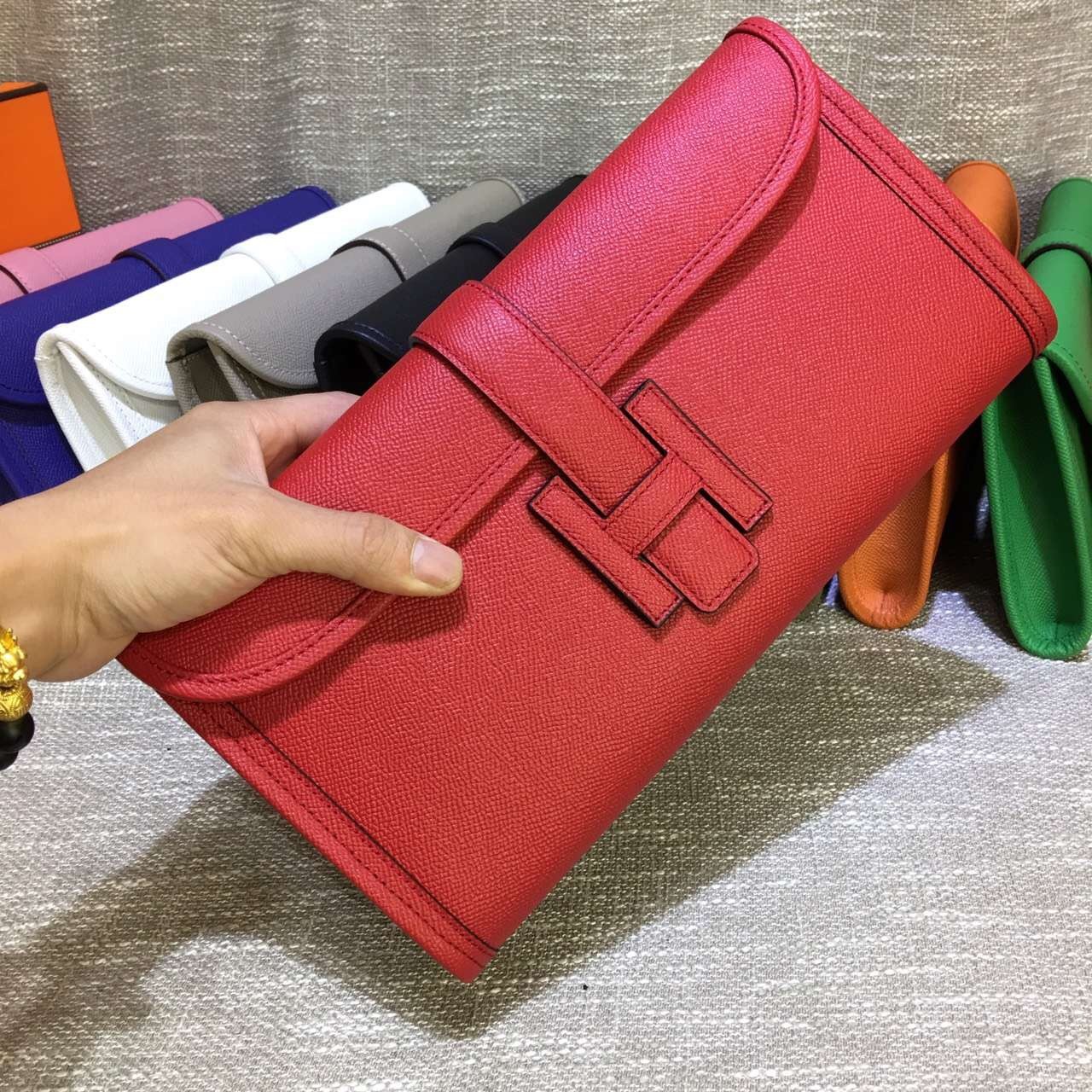Hermes Epsom Leather Jige Clutch 29cm Red