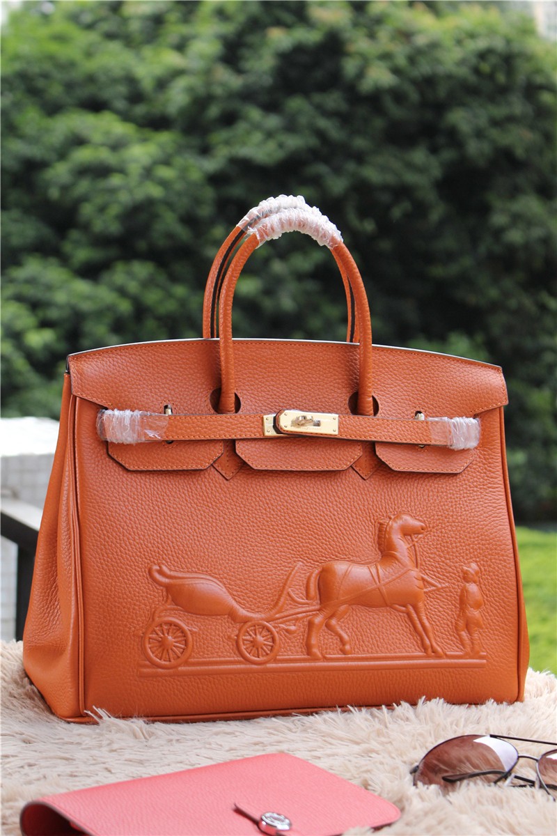 Hermes Birkin Horse Embossed Gold Hardware Tote Orange - PurseValley Factory