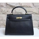 Hermes Kelly 32cm Epsom Leather Handbag Black Gold