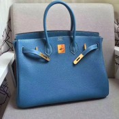 Hermes Birkin 35cm Togo leather Handbags blue gold