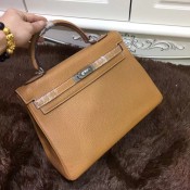 Hermes Kelly 32cm Togo leather handbag brown silver
