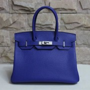 Hermes Birkin 30cm Togo leather Handbag electric blue silver