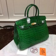 Hermes Birkin 35cm Handbag Crocodile Leather Green Gold