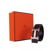 Hermes calf leather men H belt 138 gold/silver/dark coffee