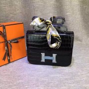 Hermes Constance 23cm Croco Leather Black