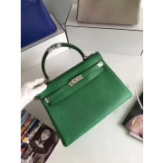 Hermes Kelly 32cm Togo leather handbag green silver