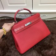 Hermes Kelly 32cm Togo leather handbag red silver