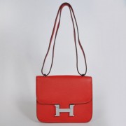 Hermes Constance Bag 23cm Togo Leather Red Silver