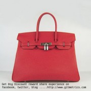 Hermes Birkin 35cm cattle skin vein Handbags red silver