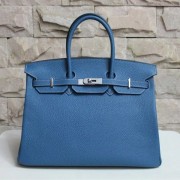 Hermes Birkin 35cm Togo leather Handbags blue silver