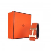 Hermes calf leather men H belt 138 gold/Orange