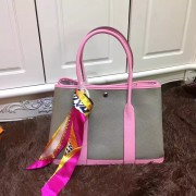 Hermes Garden Party 36cm Leather Handbag Grey Pink