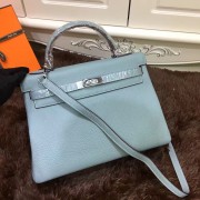 Hermes Kelly 32cm Togo leather handbag blue lin silver