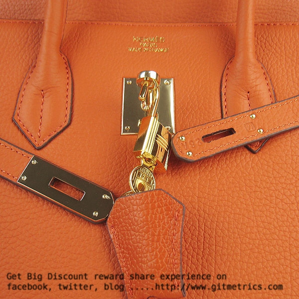 Hermes Birkin 35cm cattle skin vein Handbags orange golden