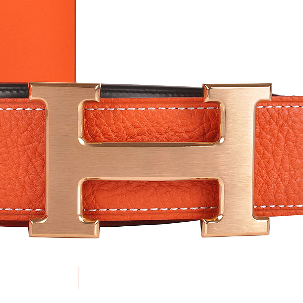 Hermes calf leather men H belt 138 gold/Orange